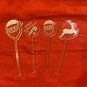 Christmas Drink Stirrers/ Drink Stirrers/ Cocktail Stirrers/ Santa/ Reindeer/ Holiday Stir Sticks/ Set of Four/ Holiday Party Decor