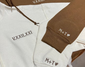 Embroidered Hoodie with Roman Numeral Date Custom Date Hoodie Anniversary Gifts Wedding Gift Bridal Party Gift