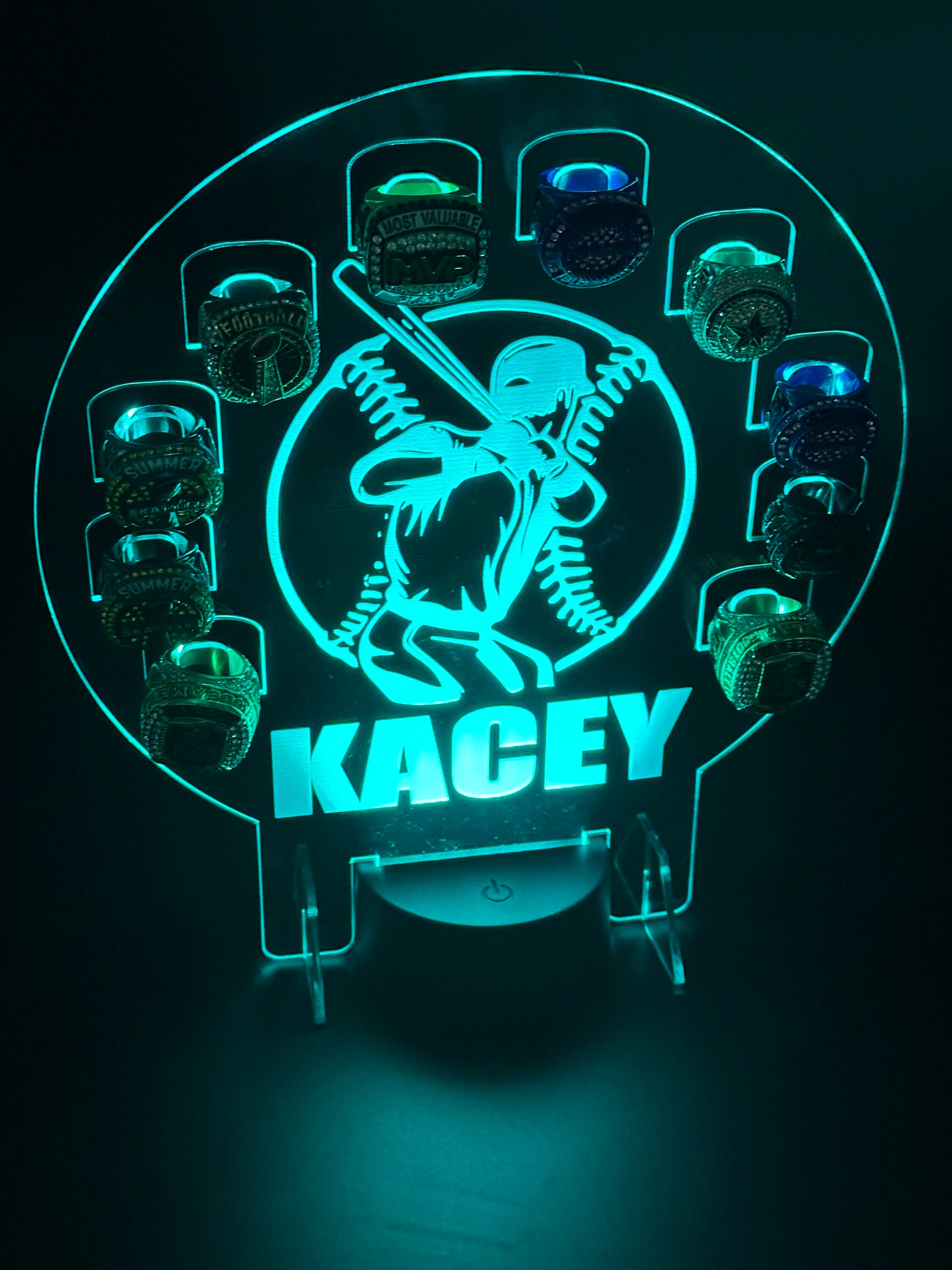 Custom Name Championship Ring Holder, Light up Display Kids Trophy Night Light, Baseball Trophy Light Display, End of Season Gift, Personalized Gift for Her