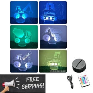 Construction themed acrylic LED lights/ Color Changing acrylic night lights/ gifts for kids/ truck lovers/ personalized gifts for kids