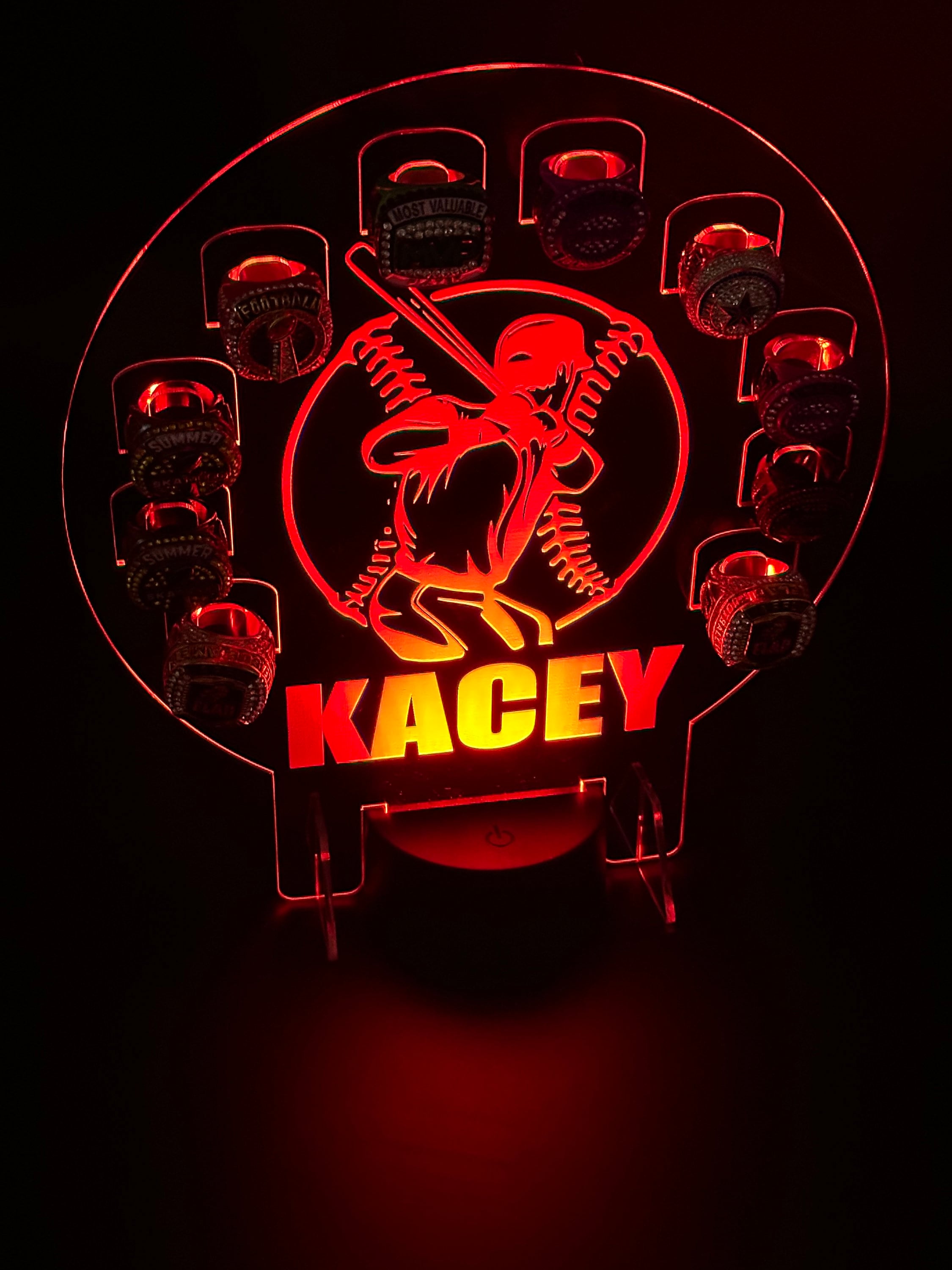 Custom Name Championship Ring Holder, Light up Display Kids Trophy Night Light, Baseball Trophy Light Display, End of Season Gift, Personalized Gift for Her