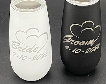Personalized Laser Engraved Stemless Champagne Tumbler 6 Oz,  Cocktail Cups with Lid / Wedding Gift / Bridal Party Gift / Bachelorette Party