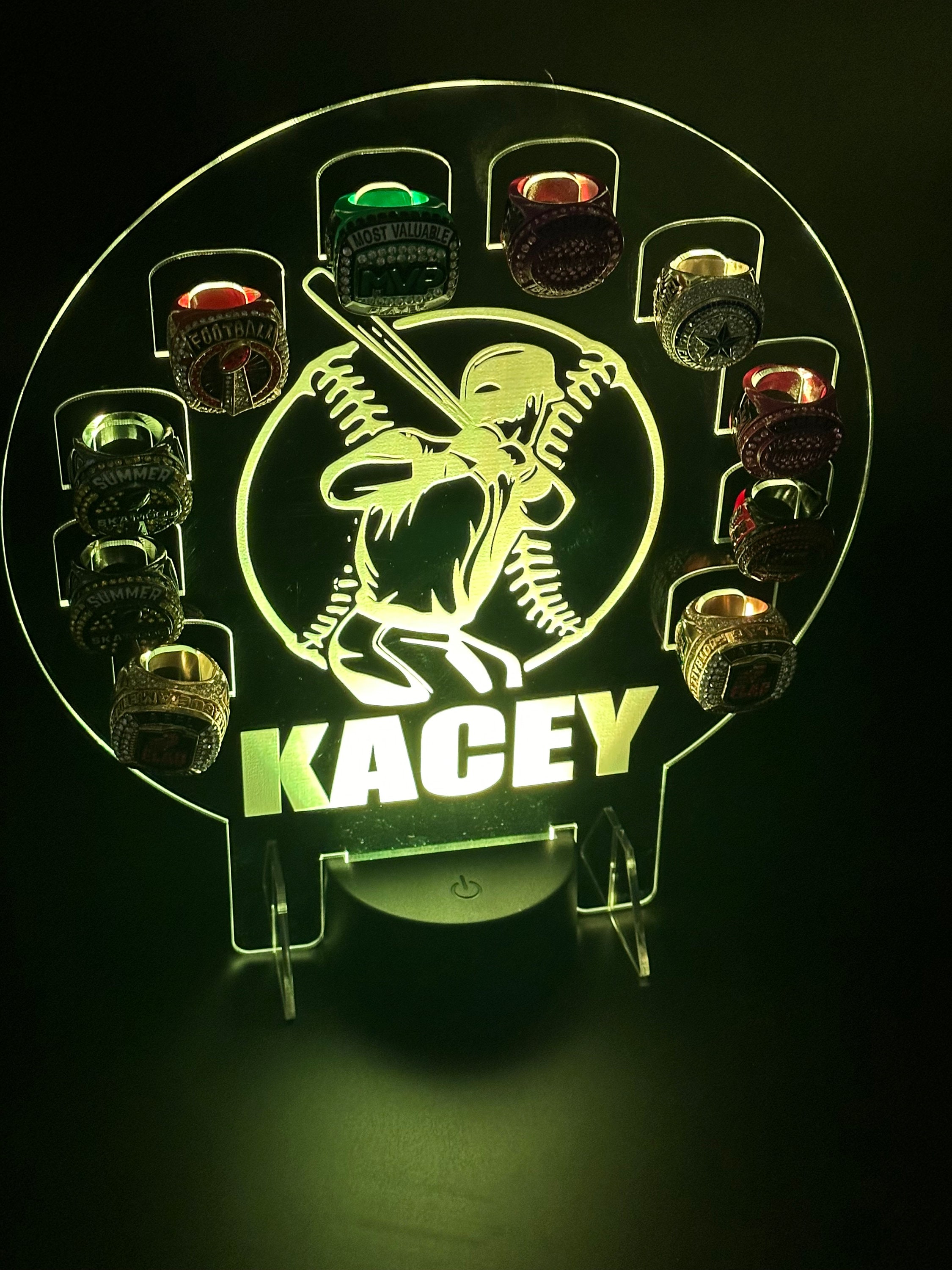Custom Name Championship Ring Holder, Light up Display Kids Trophy Night Light, Baseball Trophy Light Display, End of Season Gift, Personalized Gift for Her