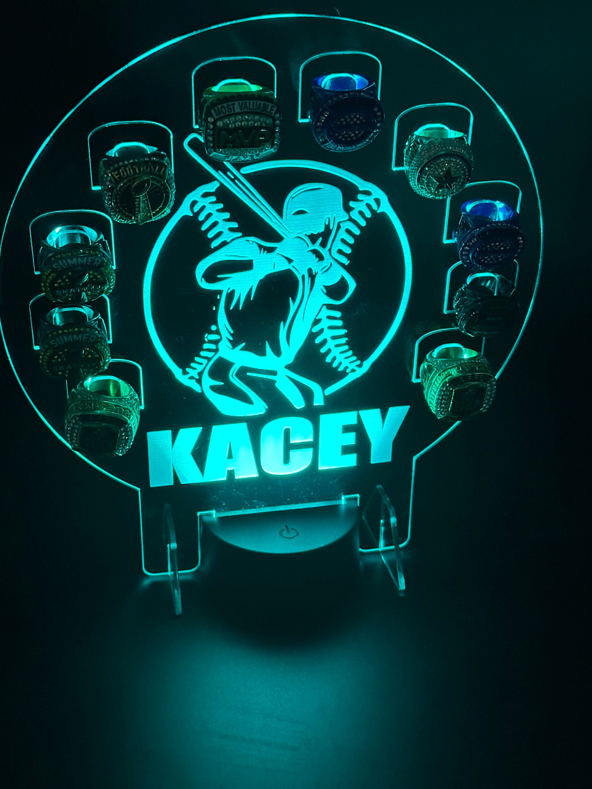 Custom Name Championship Ring Holder, Light up Display Kids Trophy Night Light, Baseball Trophy Light Display, End of Season Gift, Personalized Gift for Her