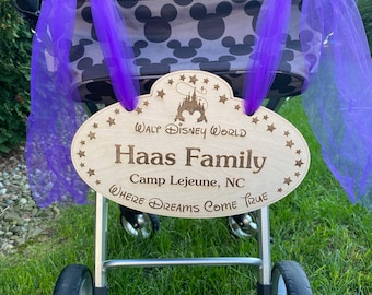 Personalized Theme Park Sign Stroller Spotter ID Tags Stroller Name Plates Amusement Park ID Stroller License Plate