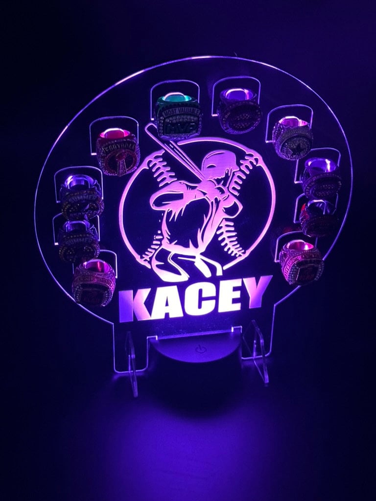 Custom Name Championship Ring Holder, Light up Display Kids Trophy Night Light, Baseball Trophy Light Display, End of Season Gift, Personalized Gift for Her