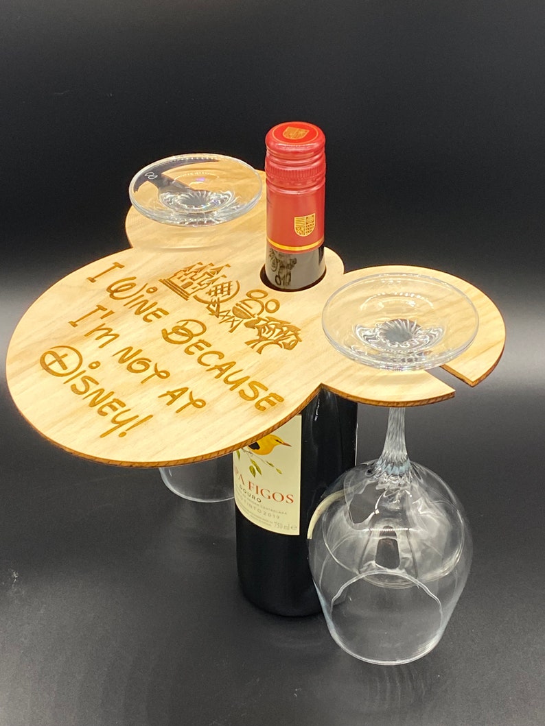 Wooden Mouse Ear Balancing Wine Caddy/ Wine Glass Holder image 2