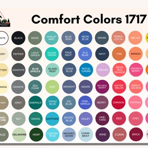 May include: A chart of 100 colour swatches with names for each colour. The chart is titled "Comfort Colors 1717".