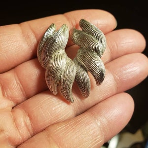 Vintage Monet Signed Brushed Silver Tone Large Clip Earrings