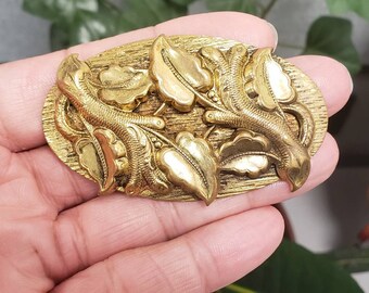 Vintage 1940s Brass Brooch: Antique Floral Design