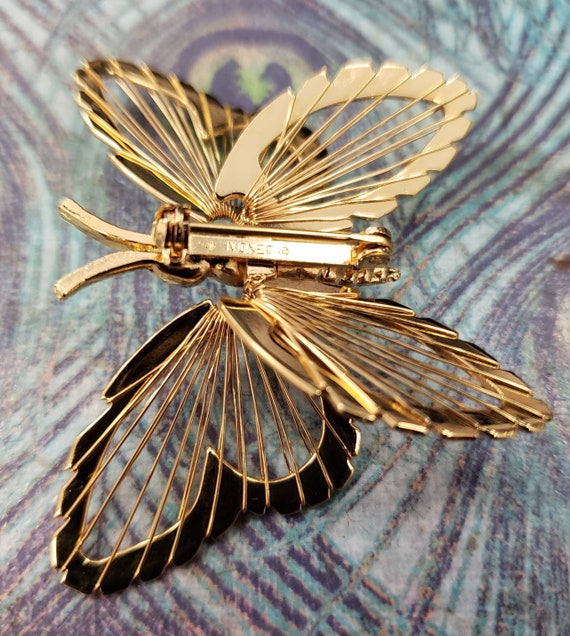 Vintage Monet Sigbed Gold Tone Butterfly Brooch - image 5