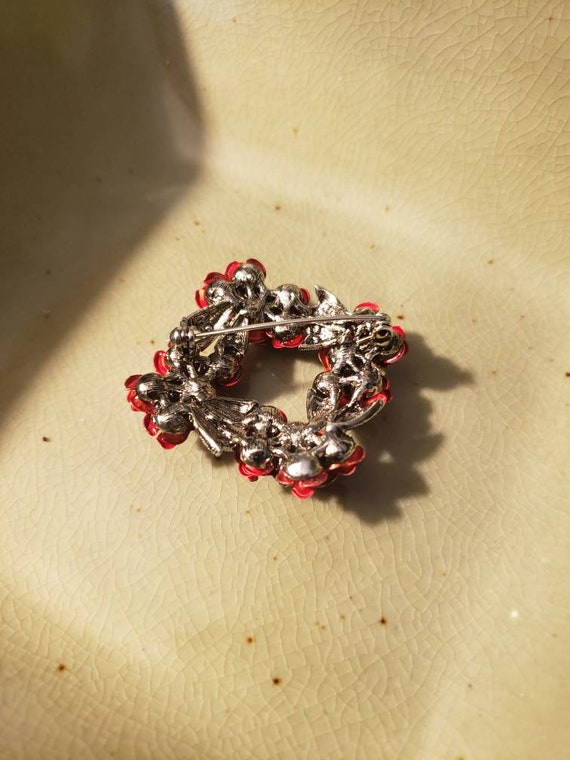 Vintage Red Spun Aluminum Roses Brooch,  Antique … - image 6