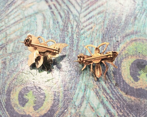 Two Adorable Vintage Gold Tone and Enamel Insect … - image 3