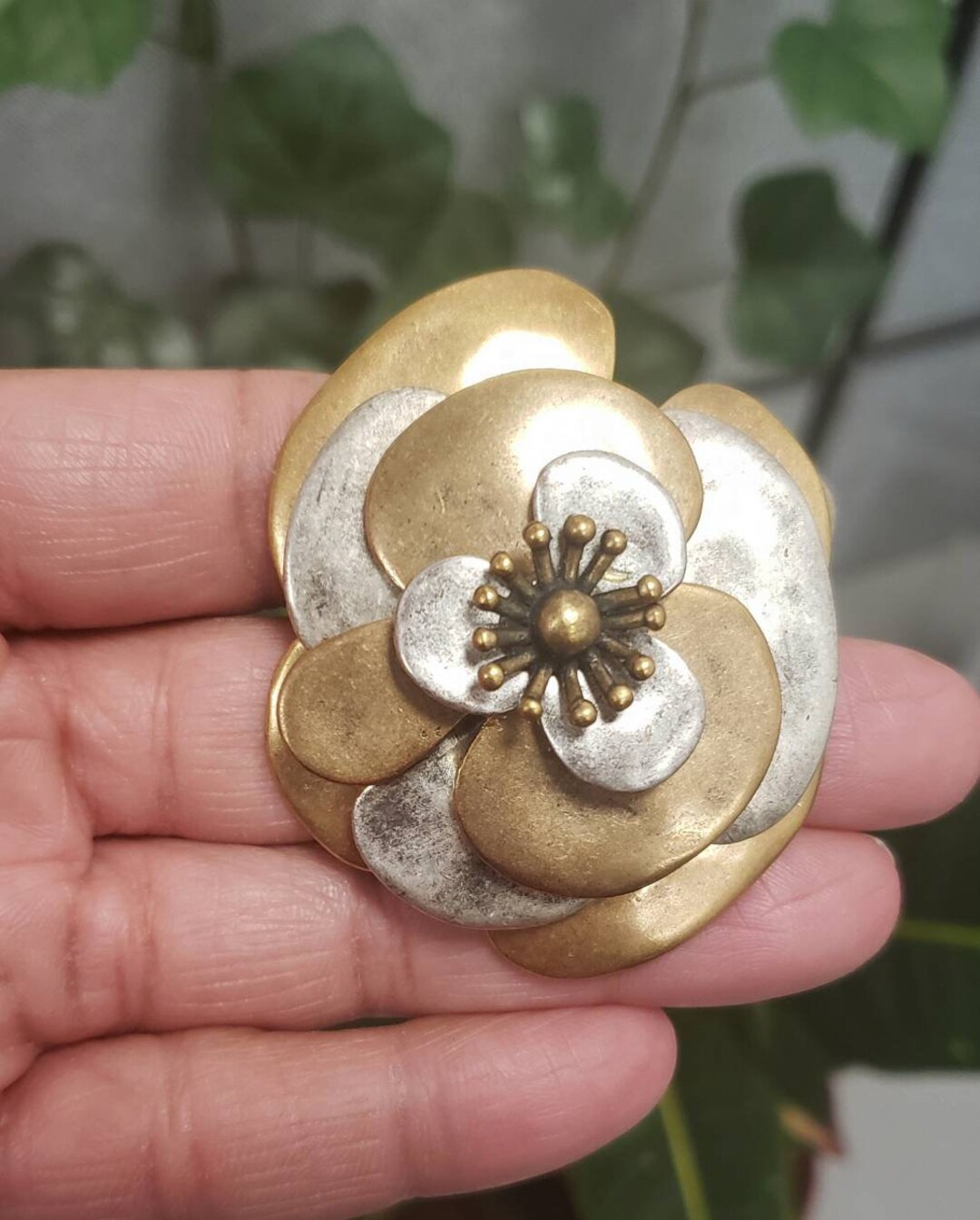 Vintage Chico's Signed Antique Silver and Gold Flower Brooch - Etsy