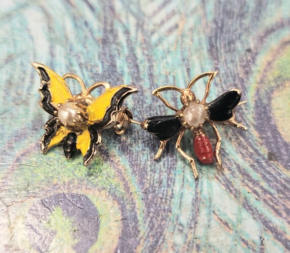 Two Adorable Vintage Gold Tone and Enamel Insect … - image 6