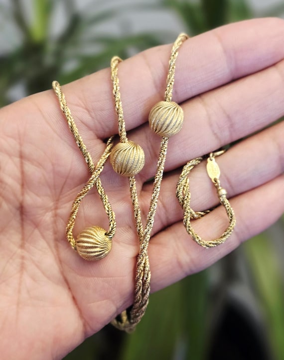 Exquisite Vintage Christian Dior Grossé Signed Germany Couture Gold Plated Station Ball Necklace
