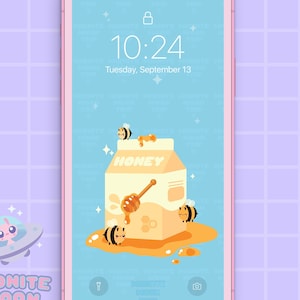 Kawaii Honey Bee Digital Phone Wallpaper, Cute Phone Background, Cute Milk Carton, Cottagecore iPhone, Honeycore Aesthetic, Instant Download