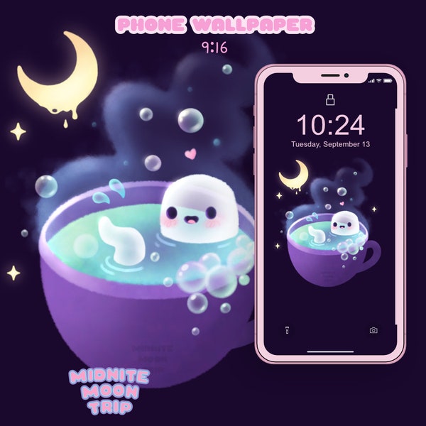 Ghost Tea Phone Wallpaper, Cute Ghost Art, Pastel Goth Background, Witchy iPhone Theme, Kawaii Digital Wallpaper, Halloween Lockscreen