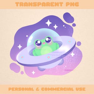 Clipart PNG transparent ovni extraterrestre grenouille - Art numérique fantaisiste kawaii mignon pour autocollants, papiers peints, journaux et plus | Téléchargement instantané