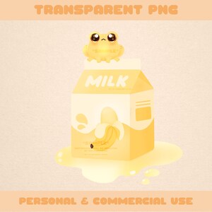 Clipart PNG transparent grenouille lait banane - Art numérique fantaisiste kawaii mignon pour autocollants, papiers peints, journaux et plus | Téléchargement instantané