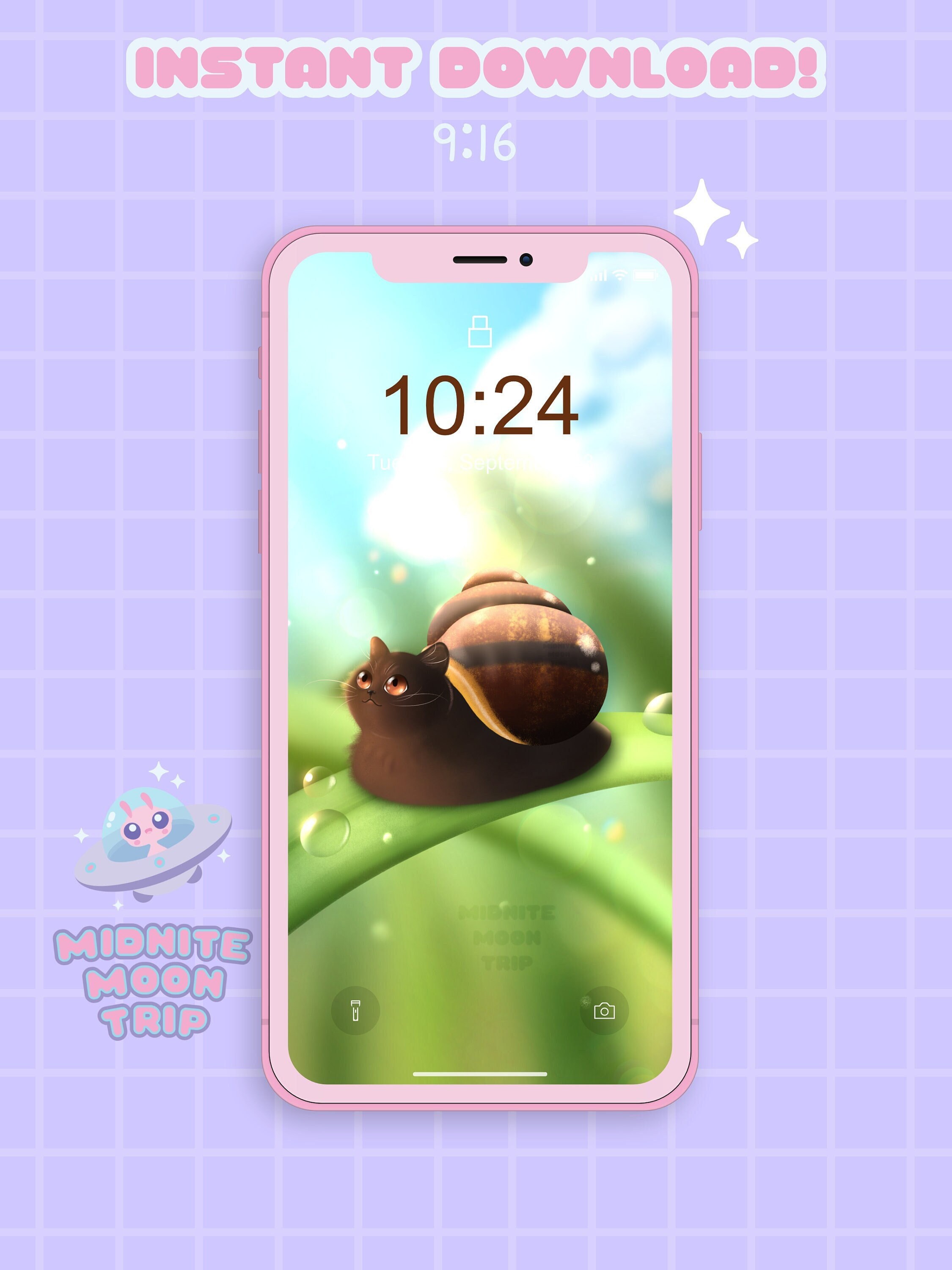 Cute Cat Phone Wallpaper Snail Wallpaper Kawaii Digital Etsy