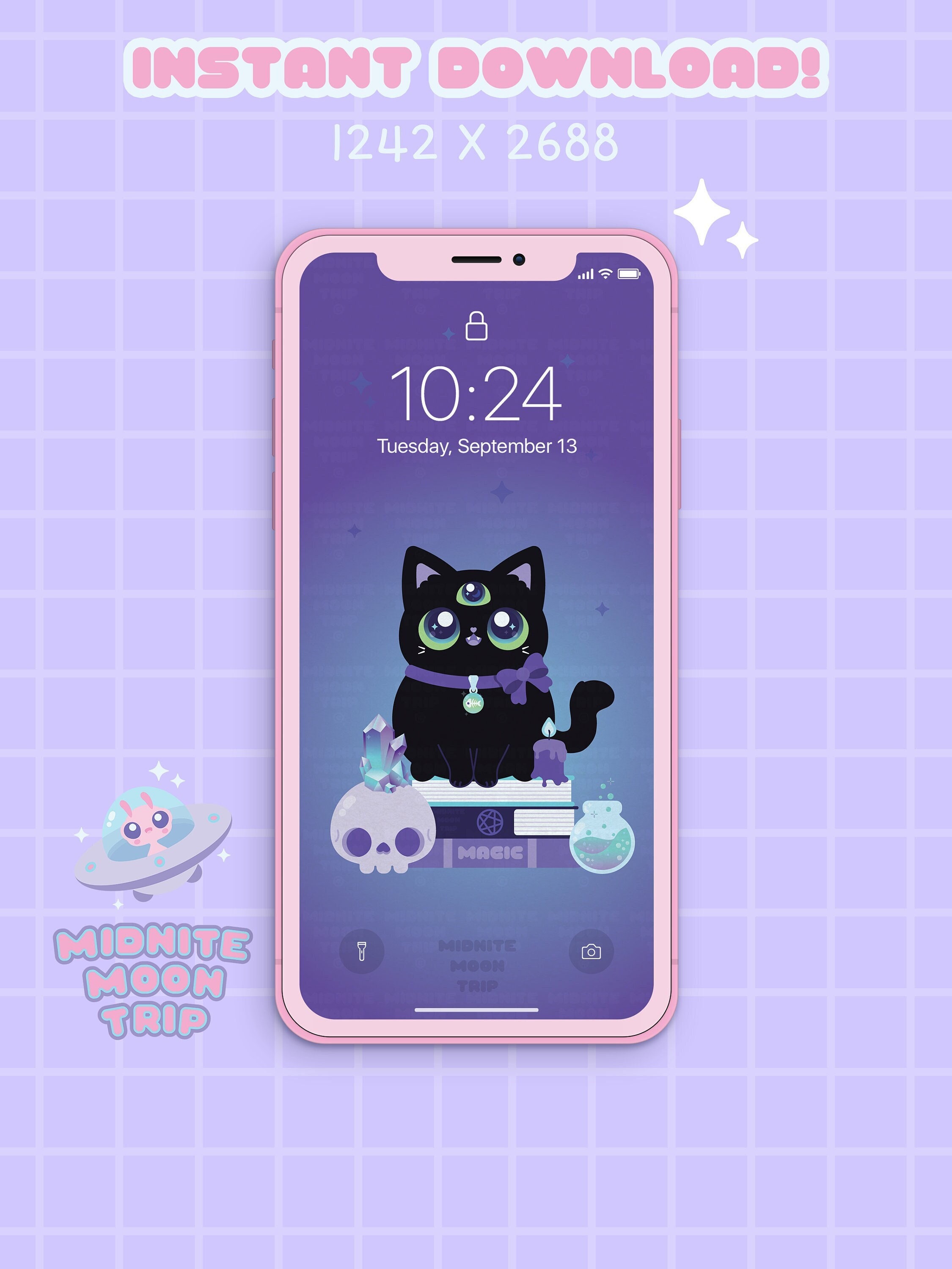 Cat Phone Wallpaper Pastel Goth Background Witchy Iphone - Etsy