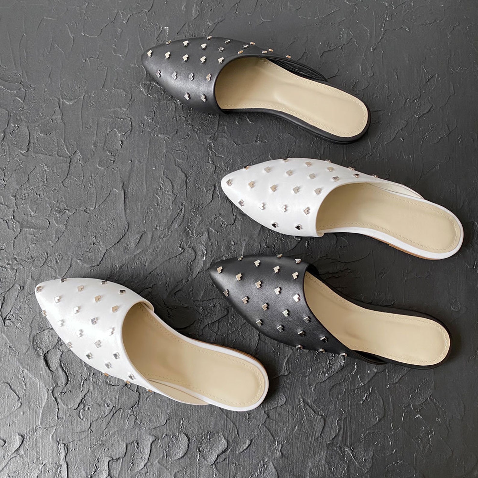 Women's leather mules Flat Heel Women's Pointed Etsy