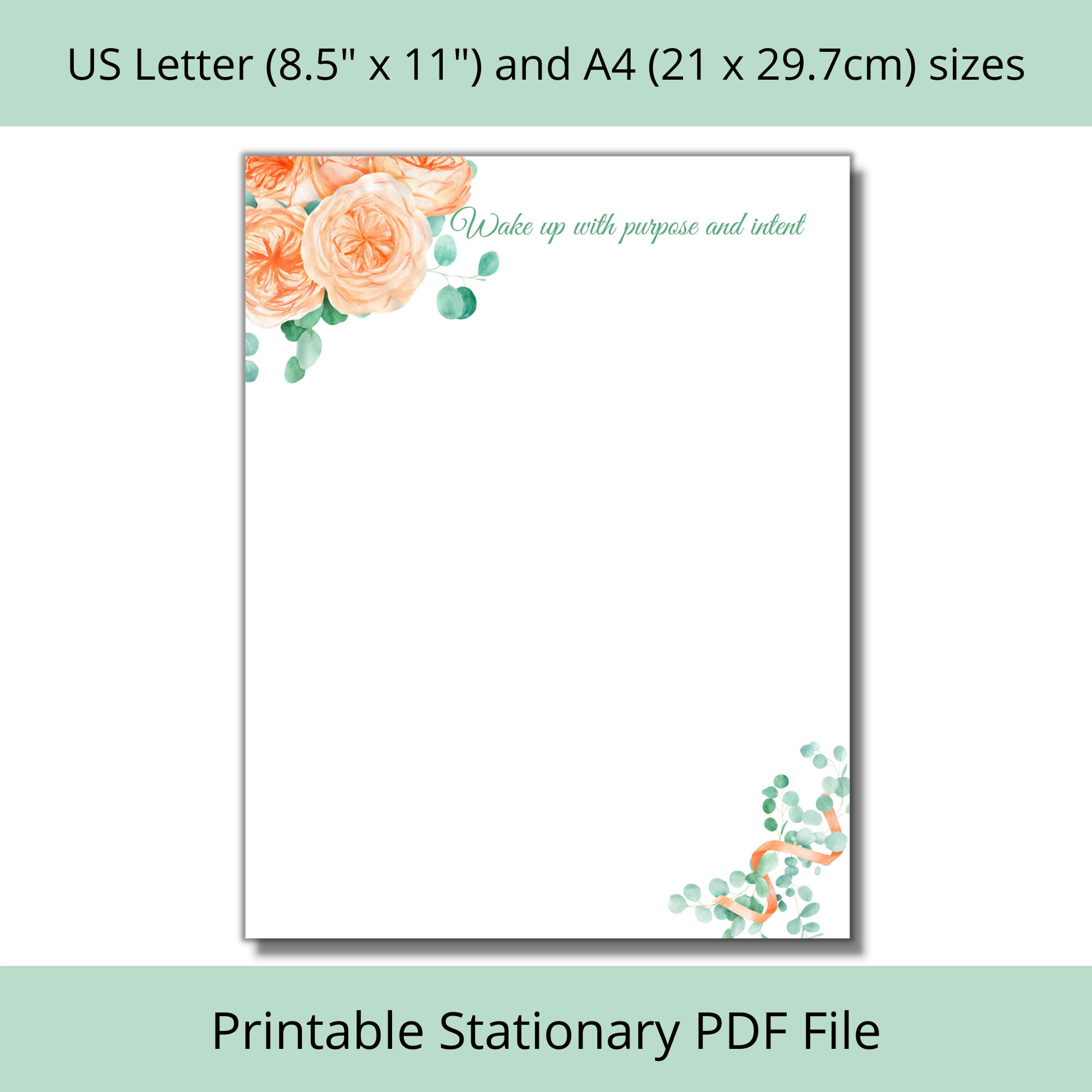 Stationary paper Watercolor flower printable stationary | Etsy
