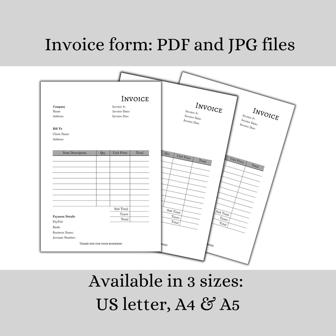 Invoice Forms Small Business Invoice Form Instant Download Etsy UK