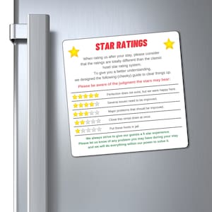 Universal 5 Star Ratings Explanation Magnet for Airbnb, VRBO, Bookings.com and other booking sites