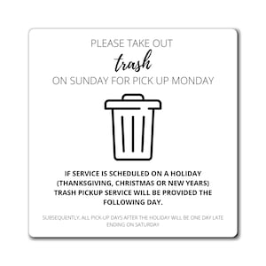 Trash Day Reminder Magnet for STRs (B&W Text Version)