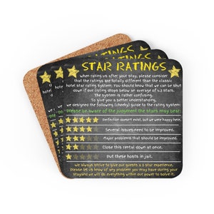 AirBnb/VRBO 5 Star Rating Explanation Coaster (includes 1 coaster per order)