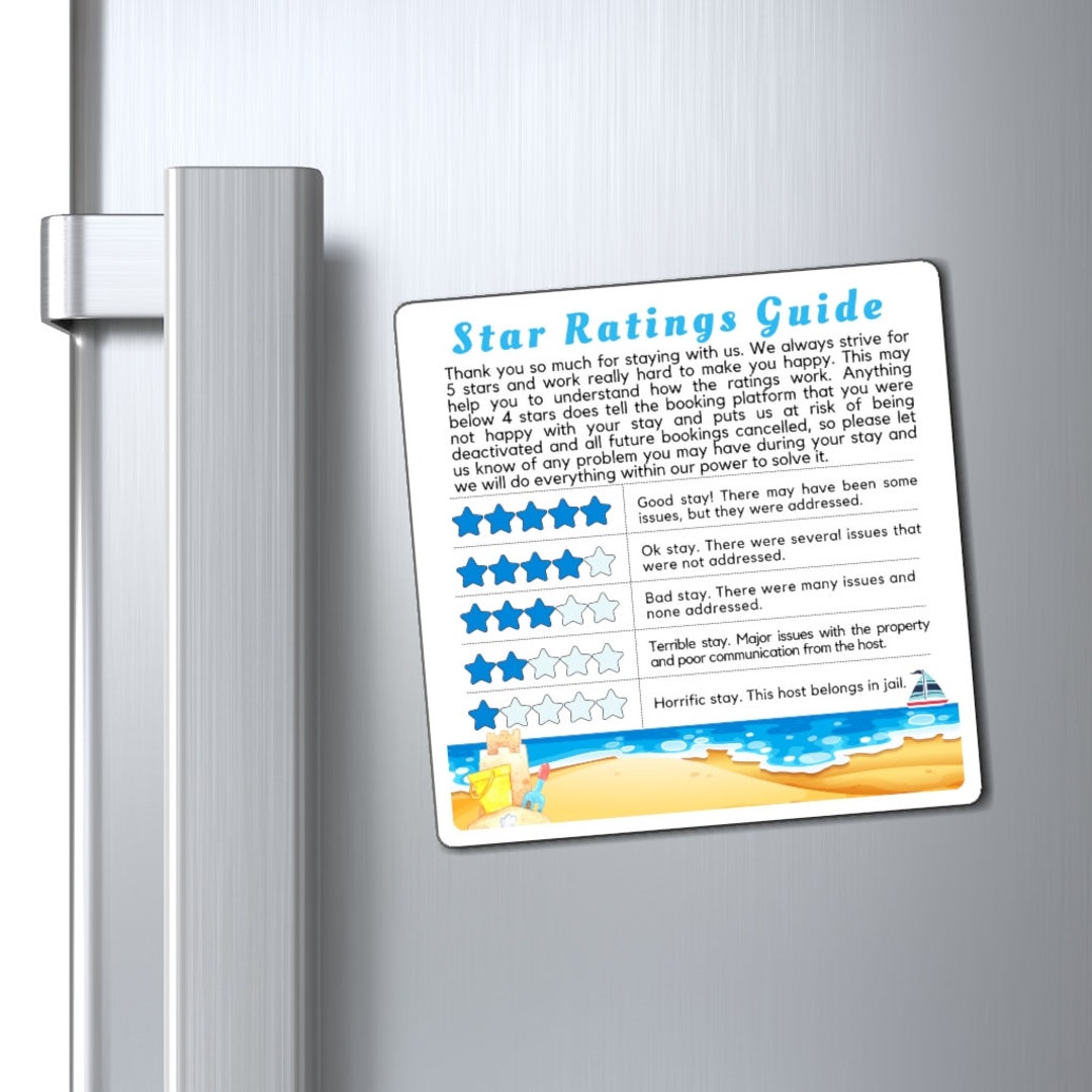 Monstar Rating Guide 5 Star Ratings Guide Beach Theme | Explanation Magnet | for Airbnb/vrbo ...
