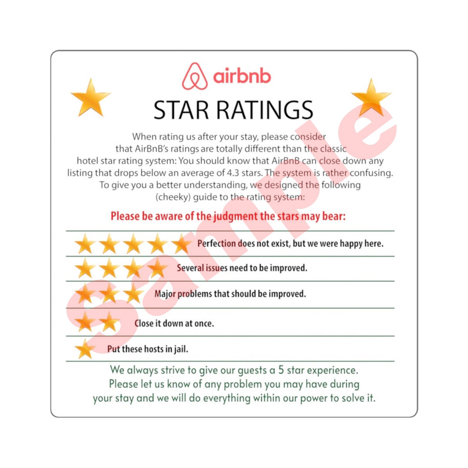 AirBnb 5 Star Rating Explanation Sticker Etsy