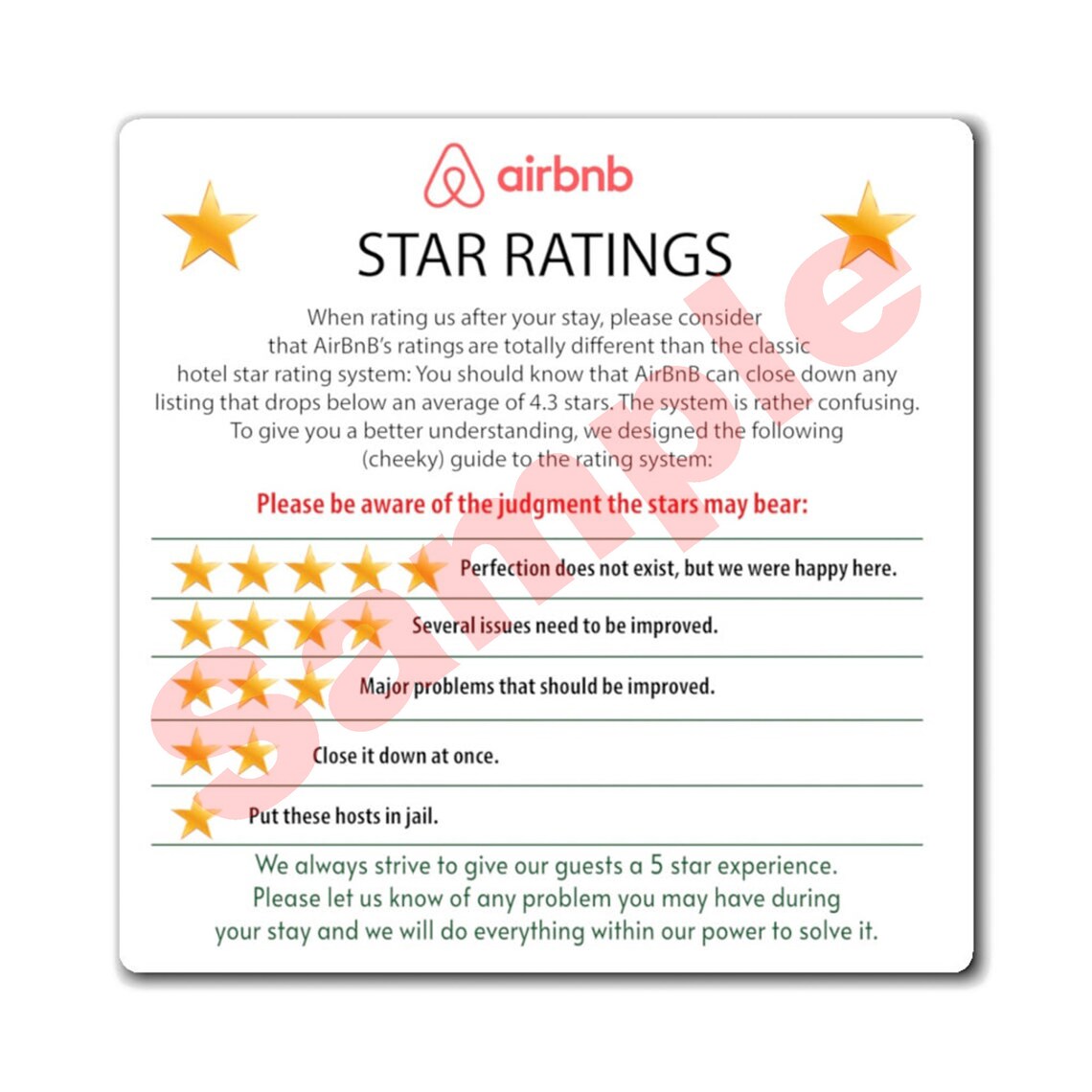 Airbnb 5 Star Rating Explanation Etsy