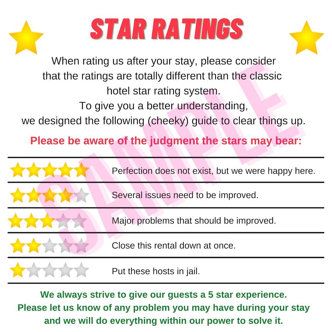 Universal 5 Star Ratings Explanation for Airbnb, VRBO, and Other Booking