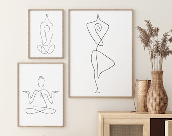 Set of 3 Meditation Yoga Sport Line Modern Abstract Hand Drawings Art Print | Wall Art | Minimal Poster Art | Yoga Poster | Yoga Pose