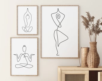 Set of 3 Meditation Yoga Sport Line Modern Abstract Hand Drawings Art Print | Wall Art | Minimal Poster Art | Yoga Poster | Yoga Pose