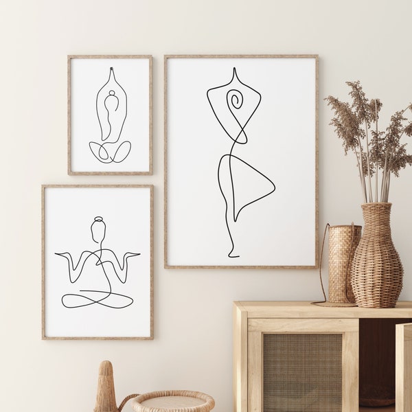 Set of 3 Meditation Yoga Sport Line Modern Abstract Hand Drawings Art Print | Wall Art | Minimal Poster Art | Yoga Poster | Yoga Pose