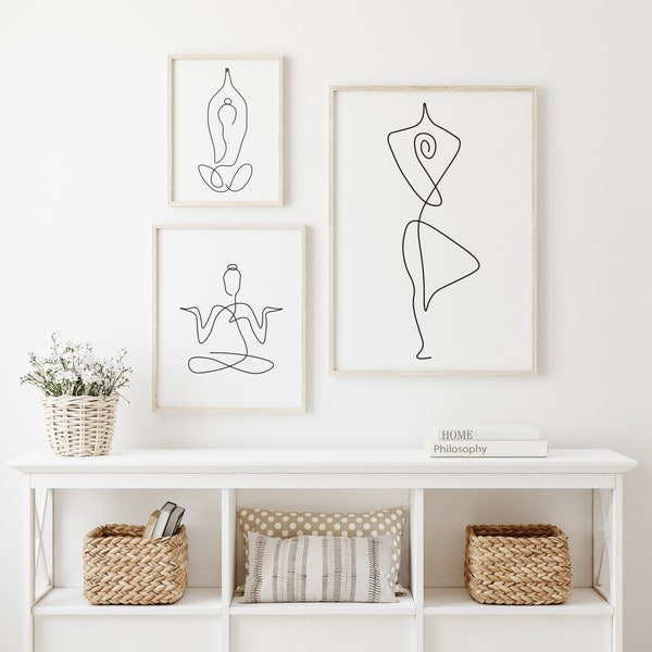 Set of 3 Meditation Yoga Sport Line Modern Abstract Hand Drawings Art Print | Wall Art | Minimal Poster Art | Yoga Poster | Yoga Pose