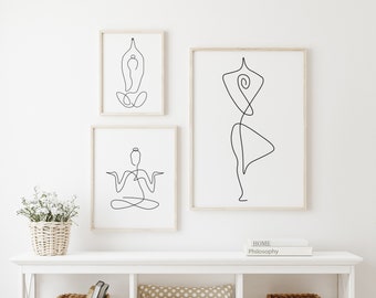 Set of 3 Meditation Yoga Sport Line Modern Abstract Hand Drawings Art Print | Wall Art | Minimal Poster Art | Yoga Poster | Yoga Pose