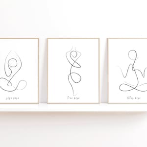 Set of 3 Meditation Yoga Poses Charcoal Hand Drawings Line Art Print | Wall Art | Minimal Poster Art | Yoga Poster | Yoga Pose | Home Gift