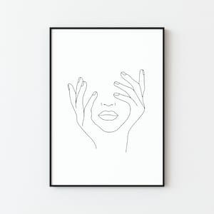 Minimal Line Art Woman with Hands on Face Print | Minimalism | Abstract | Home Decor | Home Gift | Black and White | Poster