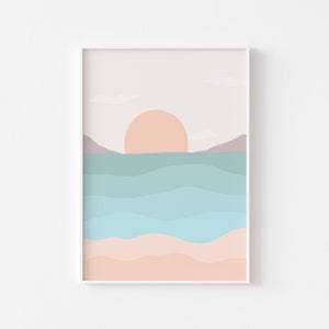 Abstract Sun Beach Art Print | Ocean | Sea | Birds | Poster | Minimalist | Home Decor | Wall Art | Home Gift