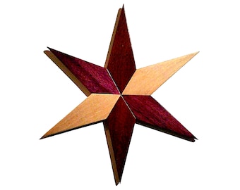 Star in louro faia wood, plane tree, amaranth handmade artisanal wall intarsia