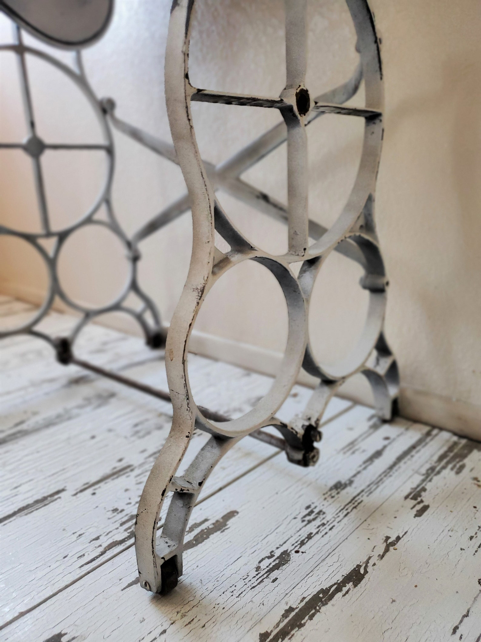 Vintage Cast Iron Sewing Machine Base With Sage Green Painted and