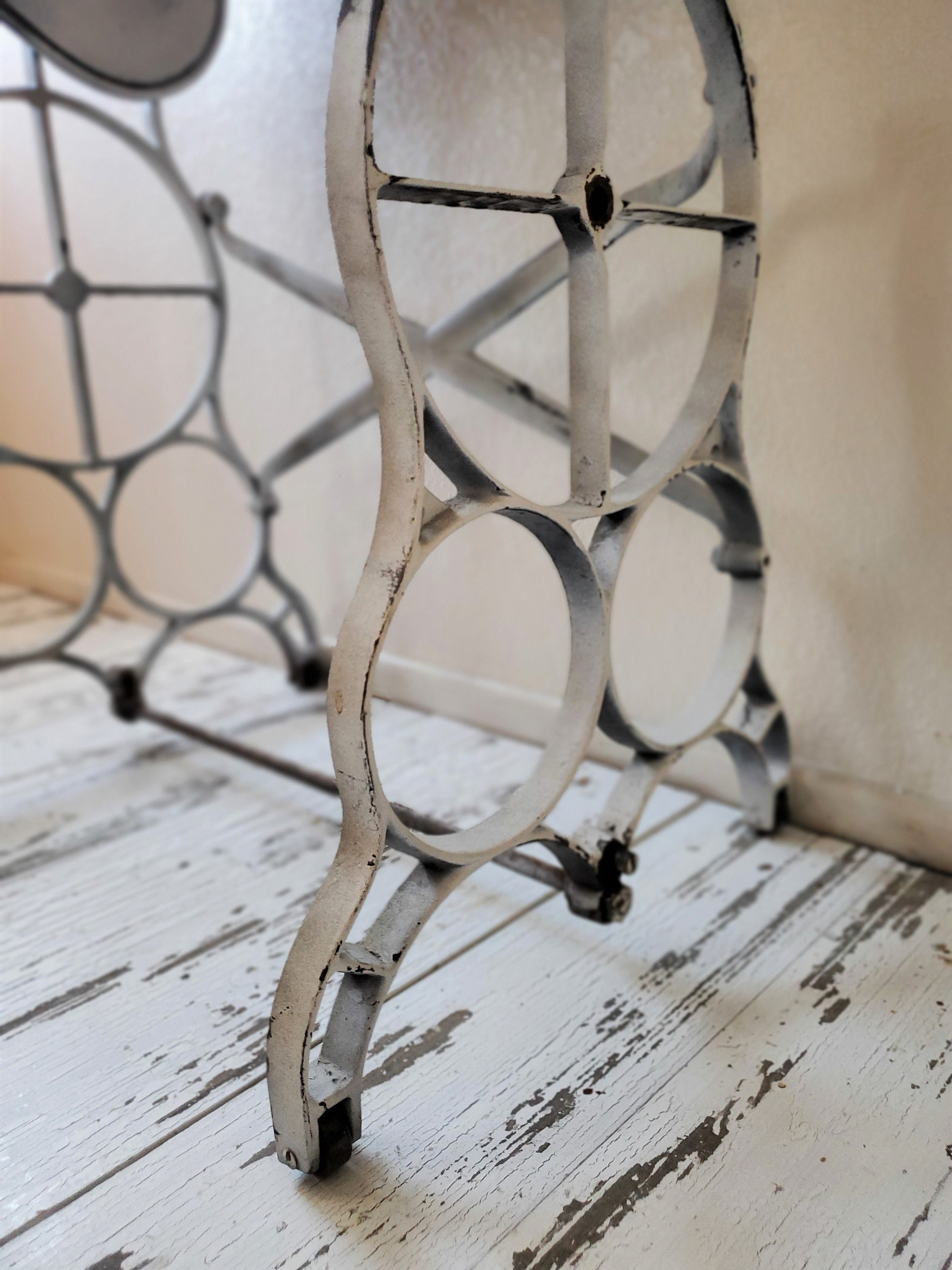 Vintage Cast Iron Sewing Machine Base With Sage Green Painted and