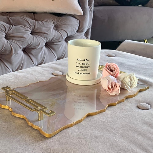 Resin Tray Pink Gold Vanity Tray Etsy