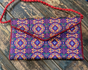 Upcycled Sari Envelope Clutch with Strap