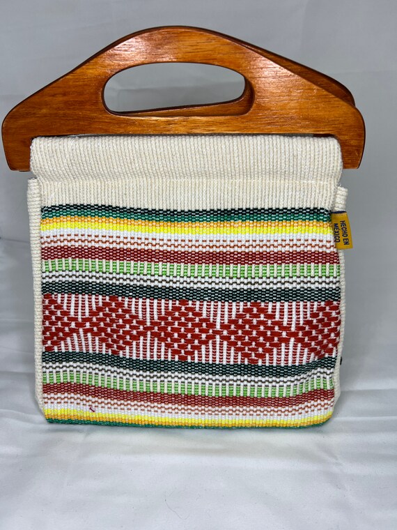 Wood Top Handle Woven Handbag
